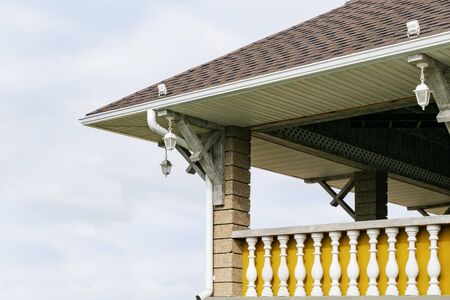 Fragment of a new verandah with lanterns in the city Parkの写真素材