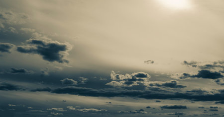 Black and white image of the evening sky during sunset