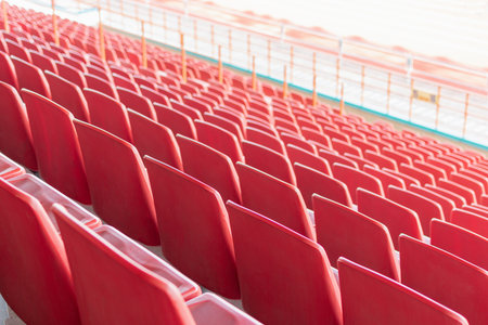 View of the seats of the stands in an empty stadium