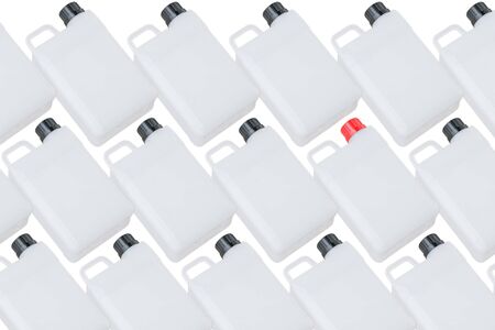 Small canister for transporting various liquids on a white backgroundの写真素材