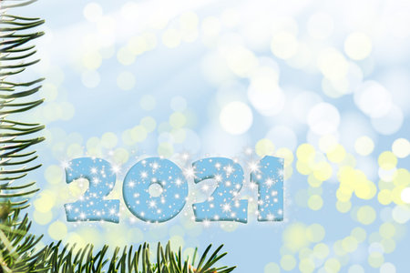 Conceptual collage of fir branches for the New year. Online holiday greeting card