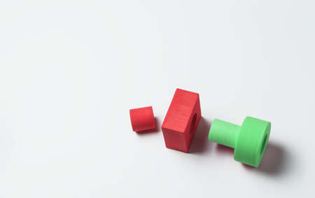 Collage of geometric shapes made of foam rubber on a white backgroundの写真素材