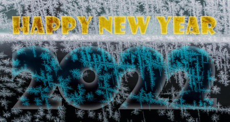 Frozen glass with a New Year's greeting inscription