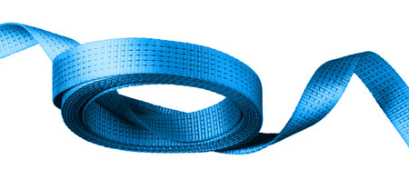 Twisted car rope with hook on a light backgroundの写真素材