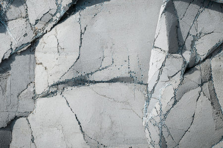 Image of destroyed concrete plaster with mesh