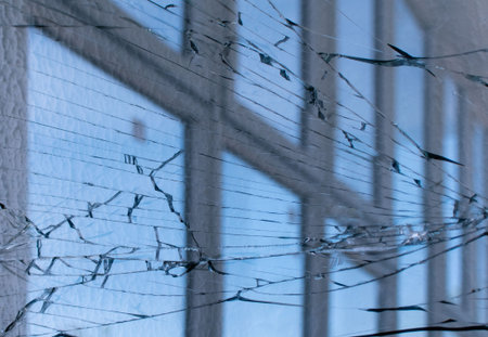 Broken glass of the balcony frame in the new house