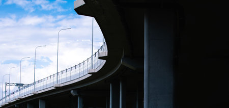 A fragment of a large automobile overpass over the railway