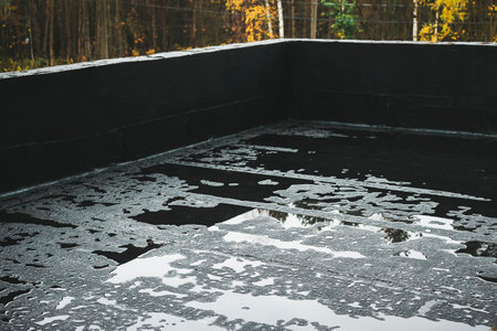 View of the new bitumen roof coveringの写真素材