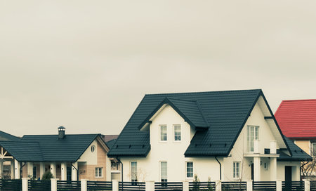 View of the roof of a new private houseの写真素材