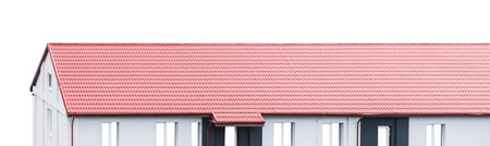 One-storey building administrative building with a new roof made of metal tilesの写真素材