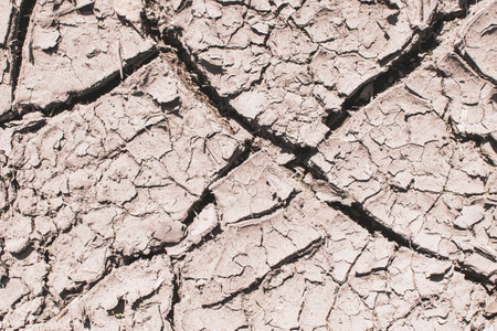Severely cracked earth due to ongoing droughtの写真素材