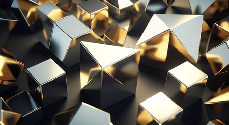 Textural image of metallic geometric three-dimensional figures made of platinum and gold alloy,Generated by AIの素材