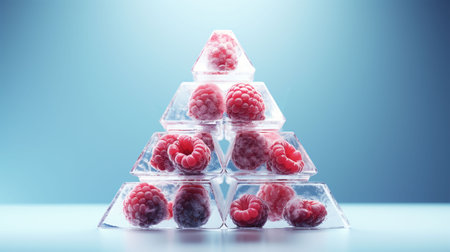 Image of a still life made of pieces of fruit and berries frozen in ice,Generated by AIの素材