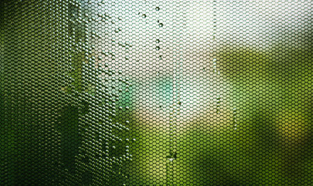 Water flows down the mosquito net cape after the rainの写真素材
