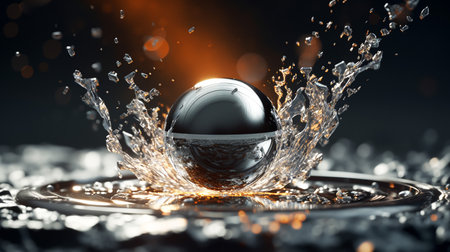 A shiny metal ball falls into the lead boiling with fire,Generated by AI, Generated, AIの素材