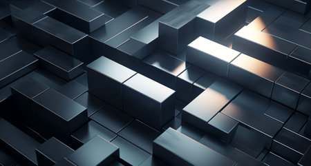 Textural image of metallic geometric three-dimensional figures made of platinum and gold alloy,Generated by AIの素材