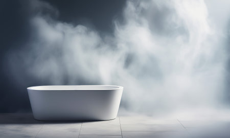 Steam from hot water in a modern white bathroom,Generated by AIの素材