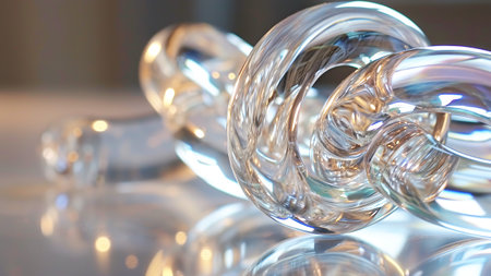 A tube made of light glass, knotted during melting, on the table, Generated by AIの素材