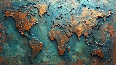 Photography Backdrops is made of rough canvas covered with a special putty, texture in the form of a world map,Generated by AIの素材