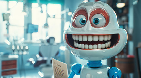 A robot assistant greets customers with a smile at a dental clinic,Generated by AIの素材