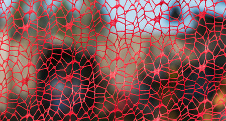 Textural image of a fragment of lace fabric against the background of natureの写真素材