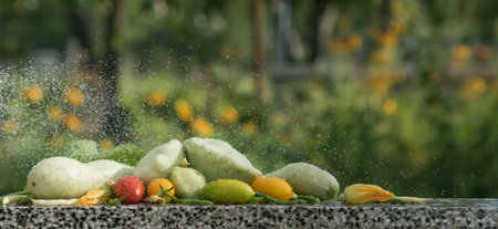 Still life of ripe vegetables against the background of nature in autumn