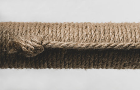 A large coil of linen rope on a light background