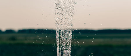 Splashes of water pouring from a backyard watering tap