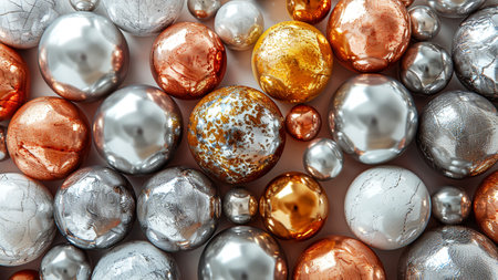 Multi-colored background illustration in the form of balls made of different metals,Generated by AIの素材
