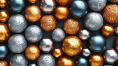 Multi-colored background illustration in the form of balls made of different metals,Generated by AIの素材