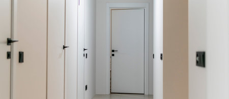 The corridor of a private new house with many interior doors