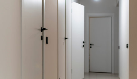The corridor of a private new house with many interior doors