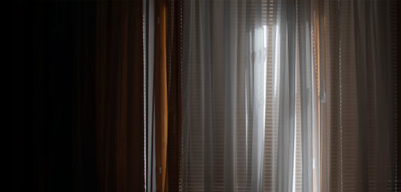 The window in the room is covered with blinds and curtains