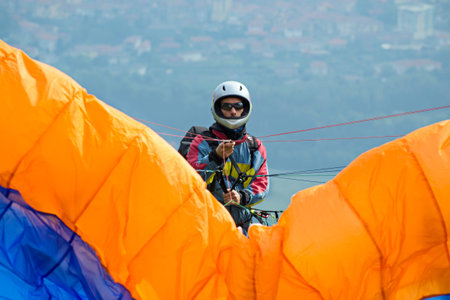 paraglider pilotの写真素材