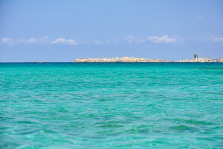 Gallipoli from the sea, famous Salento city on the Mediterranean sea. Puglia, Italy