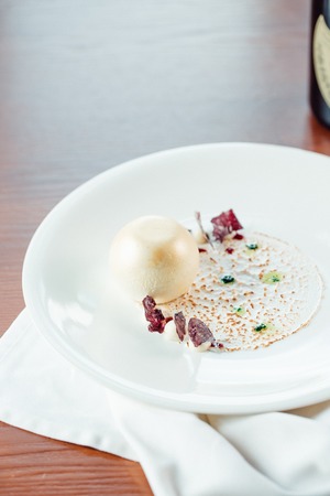 Close-up of a delicious molecular gastronomy dessert. Modern molecular gastronomyの写真素材