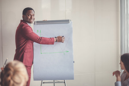 Business plan explained on flipchart by CEO to colleagues