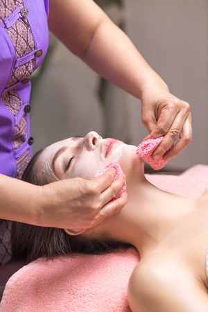 Woman receiving spa treatmentの写真素材