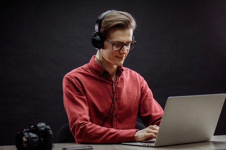 freelancer working with laptopの写真素材