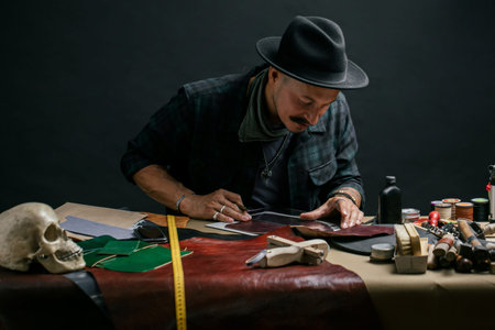 Working process of making shoes in workshop.