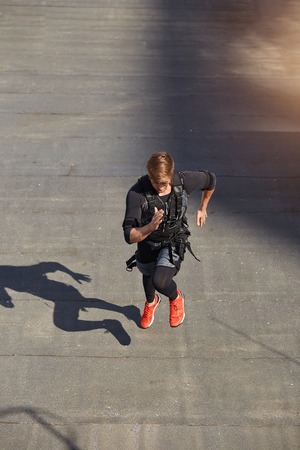 athlete is trying to break his record while trainingの写真素材