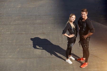 couple is ready for cross fit training with EMSの写真素材