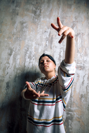 rap girl preparing for a concertの写真素材