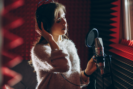 beautiful singer in night club.の写真素材