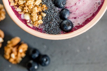 top tops how to prepare tasty smoothie. top view cropped photo. healthy recipe ideaの写真素材