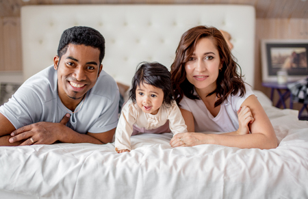 perfect relationship among members of young family, close up photoの写真素材