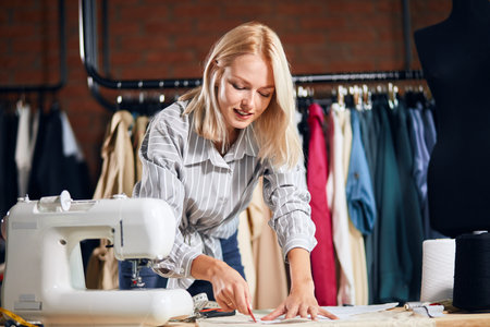 young tailor working with sewing pattern, close up phioto. lifestyle, free time, spare time