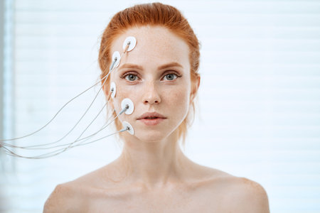 Hardware cosmetology. Face and Body care. Spa treatment. Woman getting electrical musculs...