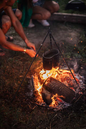campfire is bursting into flames. close up imageの写真素材