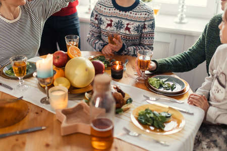 tasty treats for relatives. top view shot. delicious turkey for familyの写真素材